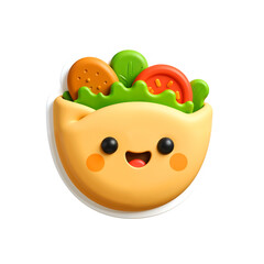 Happy Pita: An adorable and appetizing 3D-rendered pita sandwich, brimming with fresh ingredients. Capturing the cheerful and whimsical essence of this beloved culinary delight.