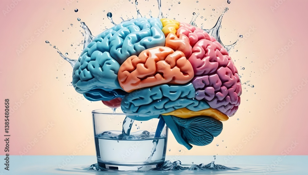Poster stunning visual of a brain splashing into a glass of water with dynamic motion captured in a unique 
