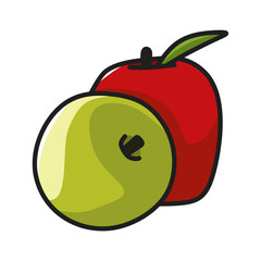 cartoon of red apple and green apple side by side