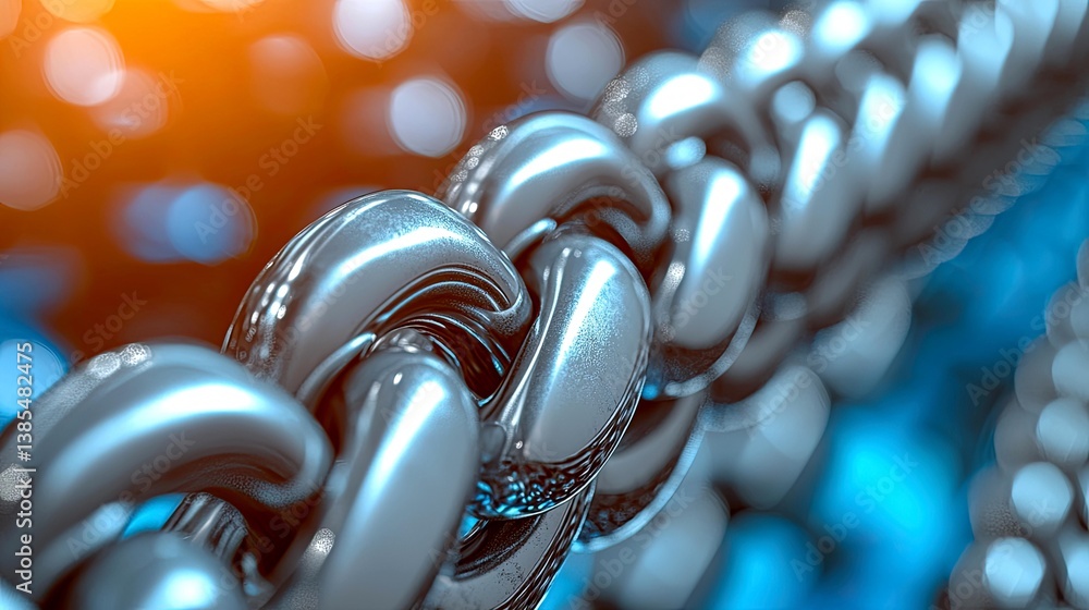Poster abstract metal chain: interlocking links, strength, and connection. a visual representation of netwo