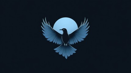 Obraz premium Silhouetted bird in flight, moonlit night sky