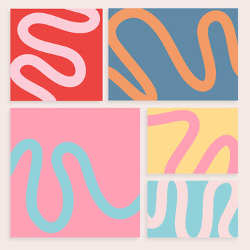 Collection of Minimalist Wavy Lines Poster Backgrounds. Modern Abstract Art Design Template Set for Ads, Covers, Social Media Graphics, Shop, Discount, Sale and Flyer Decoration