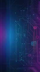 Obraz premium Digital Circuitry: An abstract composition of interconnected circuits illuminated with radiant blue and purple hues.