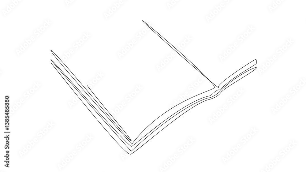 Poster animated self drawing of continuous one line drawing hand is erasing writing in a book with a rubber