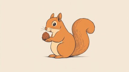 Cute squirrel holding a nut. Simple illustration