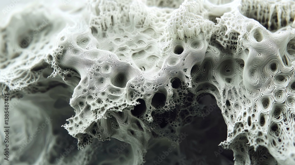 Poster abstract organic texture: intricate swirls and layers in grey and white. a mesmerizing digital art p