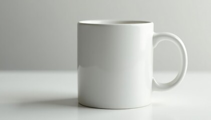 Fototapeta premium Classic white ceramic mug, handle detail visible, drinkware, morning