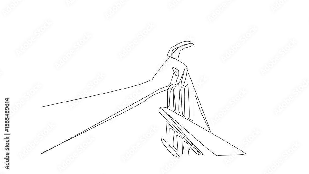 Aufkleber self drawing animation of single one line drawing hand takes one of the books from bookshelf full of