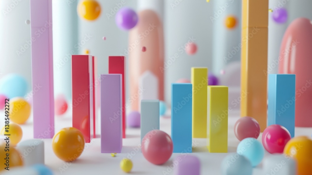 Aufkleber colorful d bar graph on a minimal white surface with clear drop shadows and clean data labels