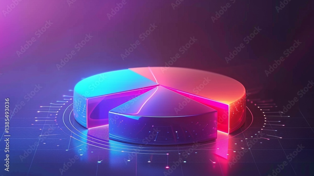 Aufkleber futuristic d pie chart with glowing edges and holographic labels over a tech-inspired background