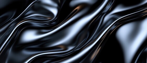 Fototapeta premium Dark textured fabric displays smooth, flowing patterns resembling waves under soft light in a close-up view