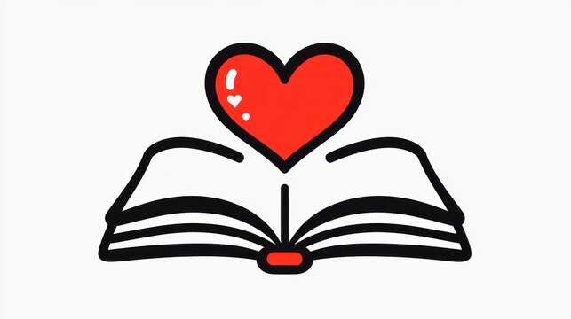Naklejki Open book with heart, love of reading, simple illustration