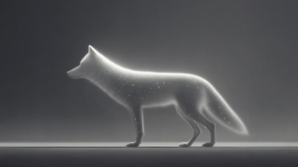 Fototapeta premium A luminous, ethereal silhouette of a fox, glowing softly against a dark background, creating a mystical and artistic effect.