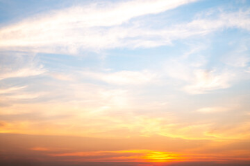 Beautiful , luxury soft gradient orange gold clouds and sunlight on the blue sky perfect for the background, take in evening,Twilight, Large size, high definition landscape photo