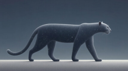 Obraz premium A stylized black panther walks gracefully against a minimalist background, showcasing a textured surface that evokes a sense of elegance and mystery.