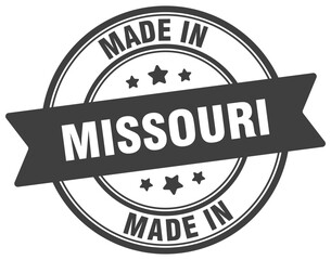 Made in Missouri round sign. Made in Missouri stamp.