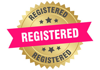 registered. registered round pink and gold label isolated on transparent background