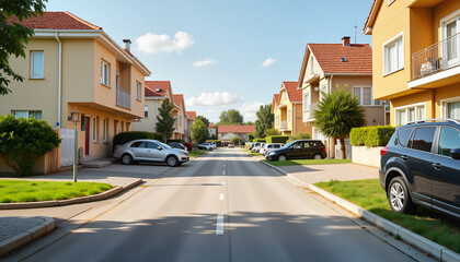 Sunny residential street in Malakoff with parked cars, real estate appeal