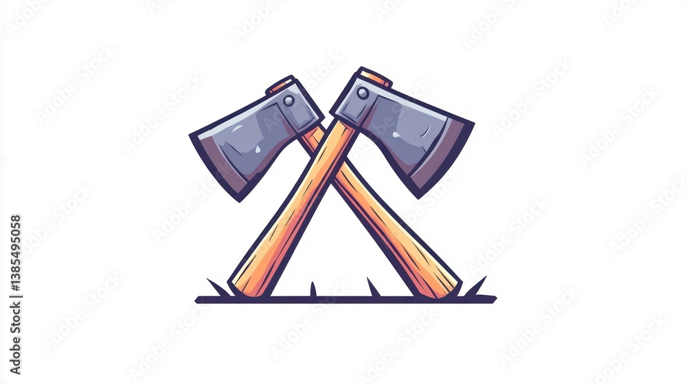 Poster crossed axes on grass background - vector graphic for logo or design use