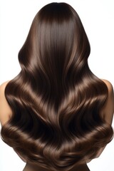 Fototapeta premium Beautiful long wavy brown hair with a shiny finish against a plain background showcasing hair styling and grooming techniques
