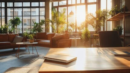 Two coworkers brainstorming together in a bright open office space.