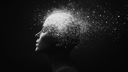 Inner thoughts and Emotions: A portrait of a person with the image of inner thoughts expressing emotions, highlighting the power of the mind.