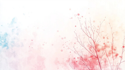 Artistic spring branch with watercolor elements: Delicate branches of a tree with soft watercolor accents in a range of colors evoke a sense of peace and spring 