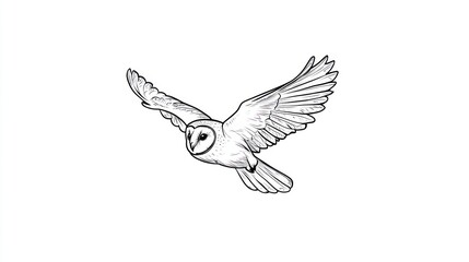 Obraz premium Owl in flight, black and white line art, for education or nature illustration