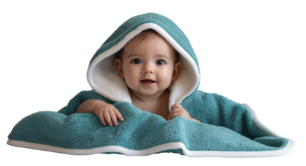 A newborn baby wrapped snugly in a soft blue towel