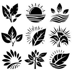 set of black and white artistic silhouette summer design for modern vector concepts
