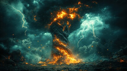 Fiery, destructive storm with intense lightning