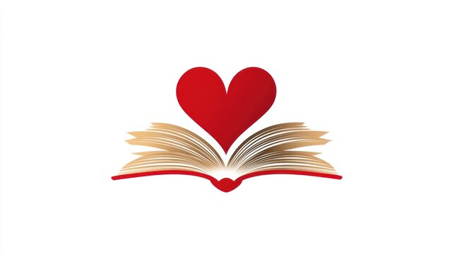 Open book with heart, education symbol, love of learning, logo concept