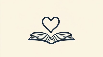 Open book with heart, love of reading, simple design, conceptual illustration