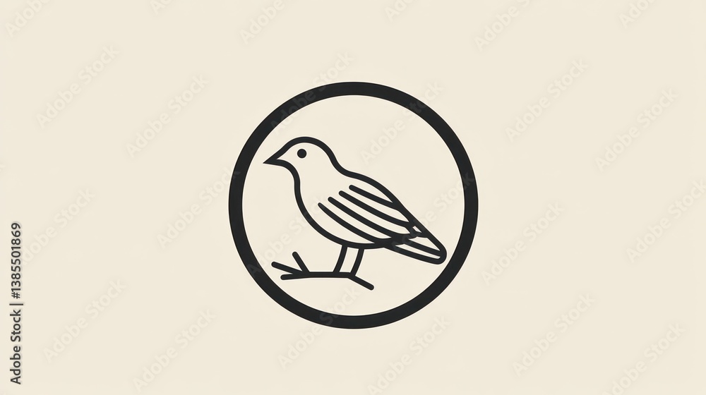 Poster simple bird graphic, circular design, subtle background