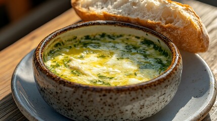 Creamy herb butter with crusty bread