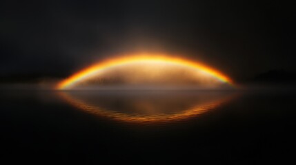 A rainbow stretching across the sky after a gentle rainfall.