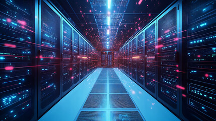 An AI powered system automating the detection of cybersecurity threats in real time, data center with real-time cybersecurity monitoring and AI-driven threat detection, Cybersecurity technology style