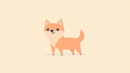 Obraz premium Cute cartoon dog, simple illustration, standing on pastel background, for children's book