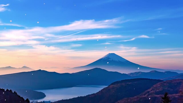 富士と桜吹雪パーティクル合成（横位置）
