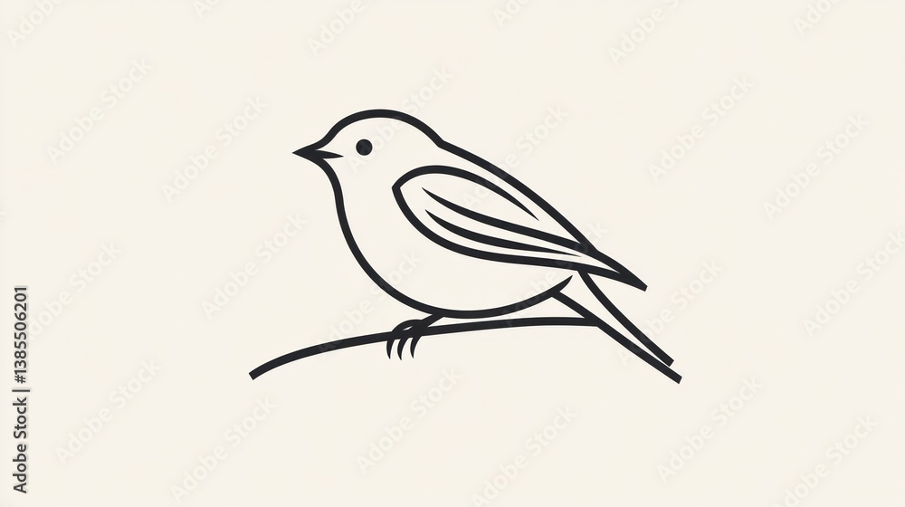Poster simple line art drawing of a bird on a branch. possible use stock image for nature, education, or de