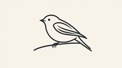 Simple line art drawing of a bird on a branch.  Possible use Stock image for nature, education, or design projects