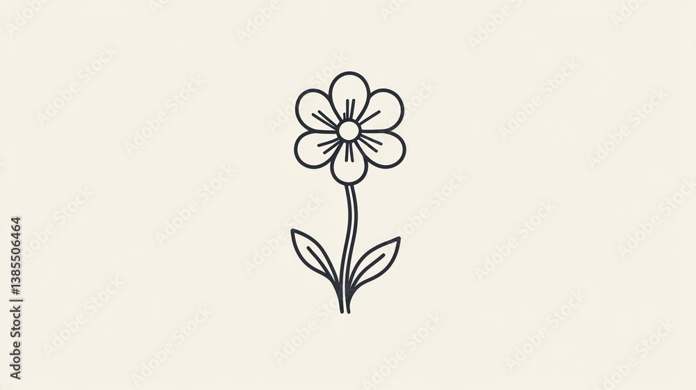 Poster simple line drawing of a flower, against a neutral background. suitable for use in design or illustr