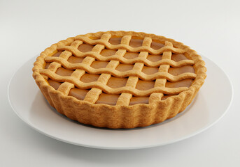 Golden Brown Lattice Crust Pie on White Plate