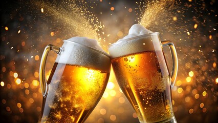 A Close-Up Shot of Two Beer Glasses Clinking Together

