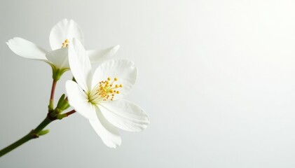 Delicate white blossoms on pure white backdrop, fresh, light, design