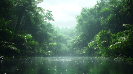 Obraz premium Vibrant rainforest waterfall lush foliage high resolution hd image