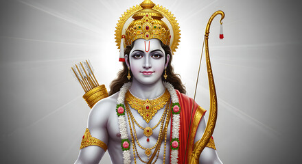 Ram Navami Illustration with Lord Rama Holding Bow and Arrow