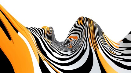 Abstract orange and black striped waves flowing over white background.
