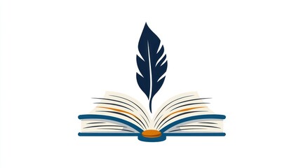 Open book with feather, education concept, knowledge illustration