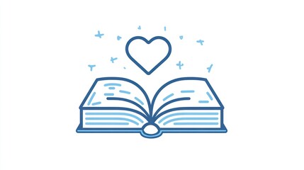 Open book with heart, magic, knowledge, education